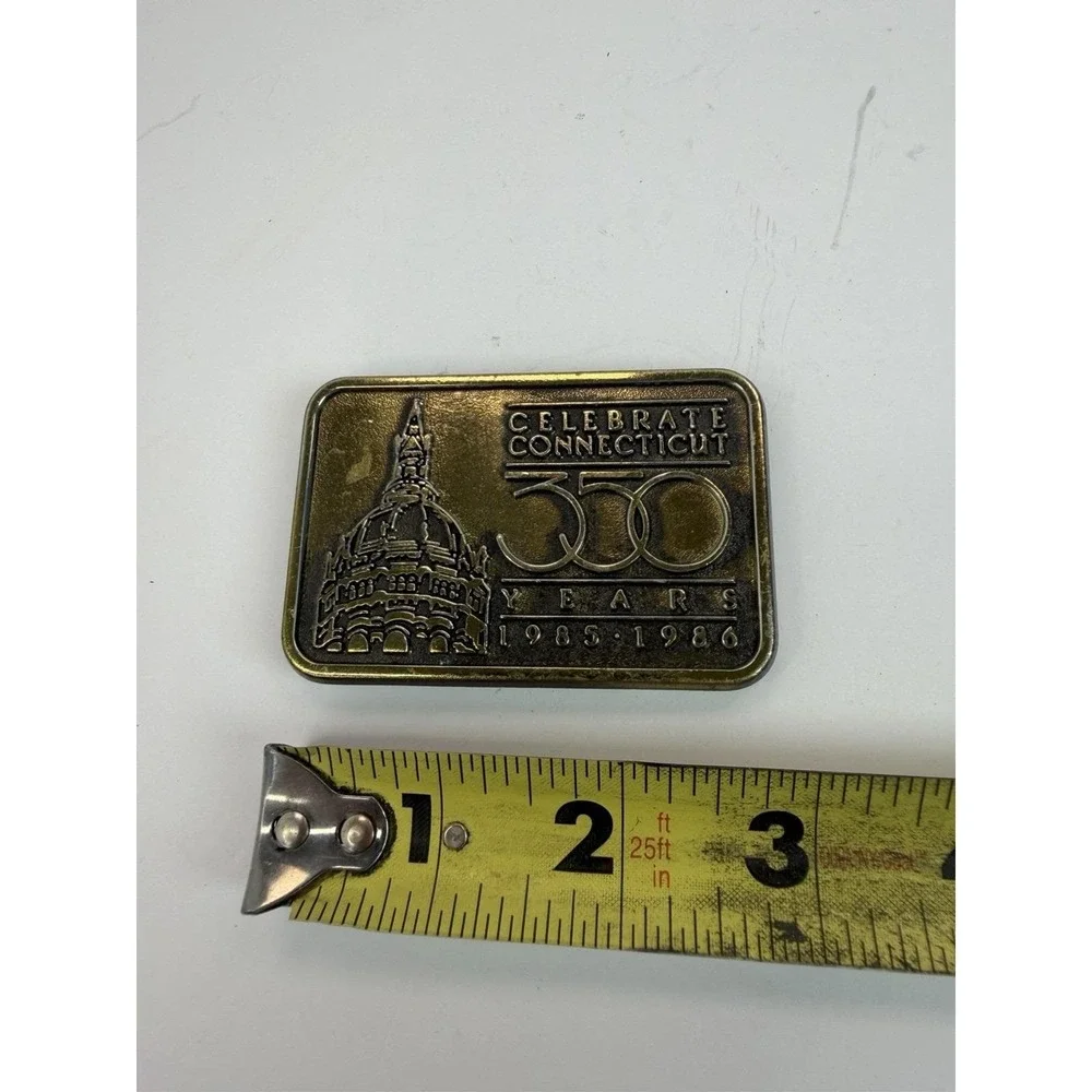 Celebrate Connecticut 350 Years Anniversary Brass Tone Metal Belt Buckle